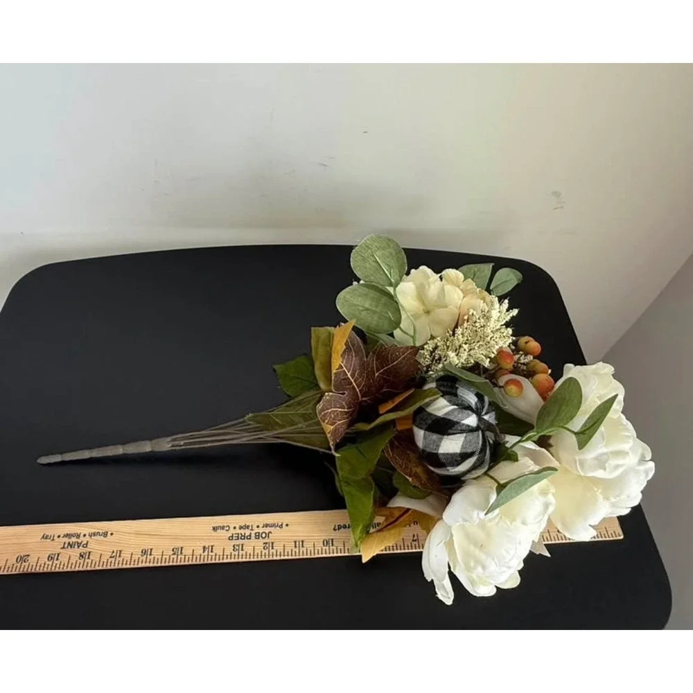Fall Floral Stem Cream Peonies Buffalo Plaid Pumpkins White 19in Lot of 4